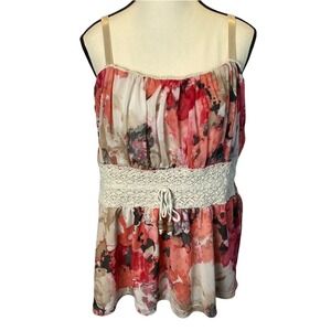 Torrid Womens Tank‎ Top Size 3 Or 3X Pink Floral Crochet Lace Waist Tie 90's Y2K